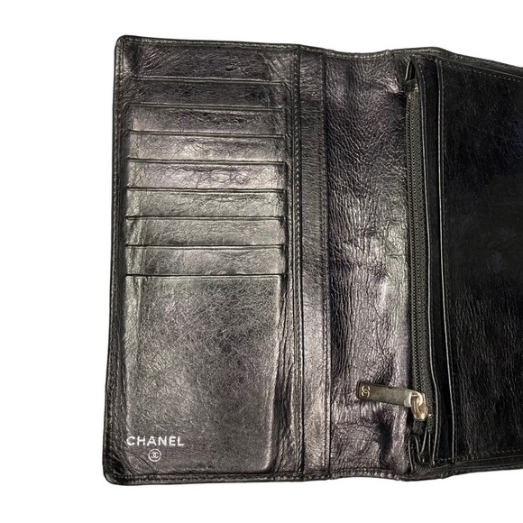 Authentic CHANEL Cambon Black Quilted Lambskin Leather & Black CC Long Wallet - Picture 8 of 16